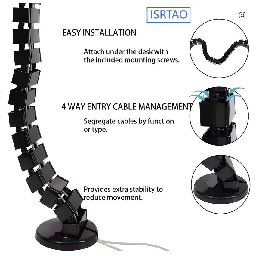 Cable Tray Under Desk - ISRTAO デスク下ケーブル管理トレイ スネークケーブルオーガナイザー ワークステーションケーブルスパイン デスクトップ用ワイヤー管理システム