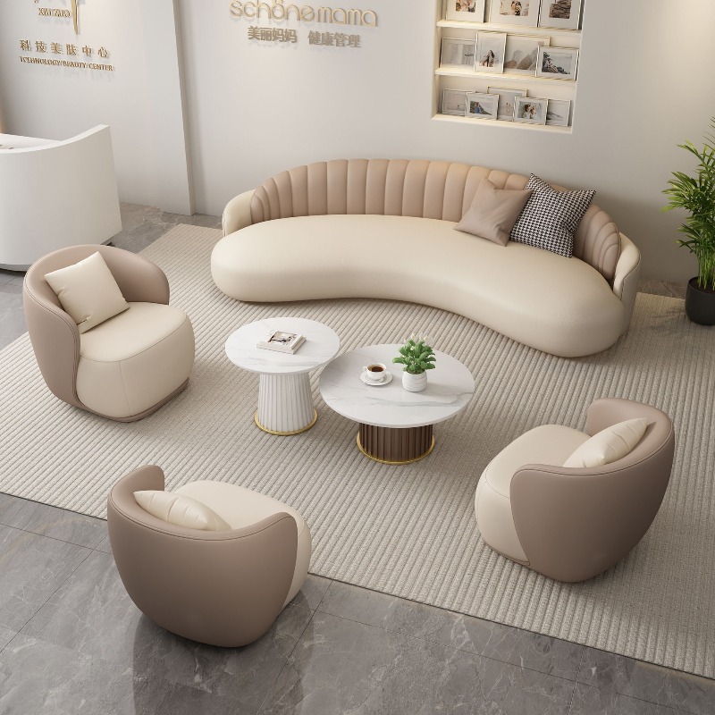 Office Furniture Store - 軽やかな高級感と快適な服飾店、美容室、休憩エリア、ロビーレセプション、オフィスソファ、曲線状の商談用ソファ