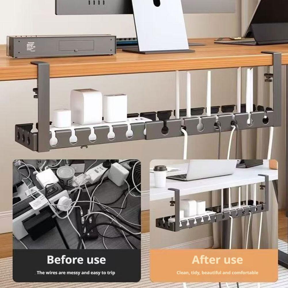 Cable Tray Under Desk - 伸縮式デスク下ケーブル管理、穴あけ不要、金属製ケーブルトレイ、省スペース、多目的家庭用吊り下げオーガナイザー棚