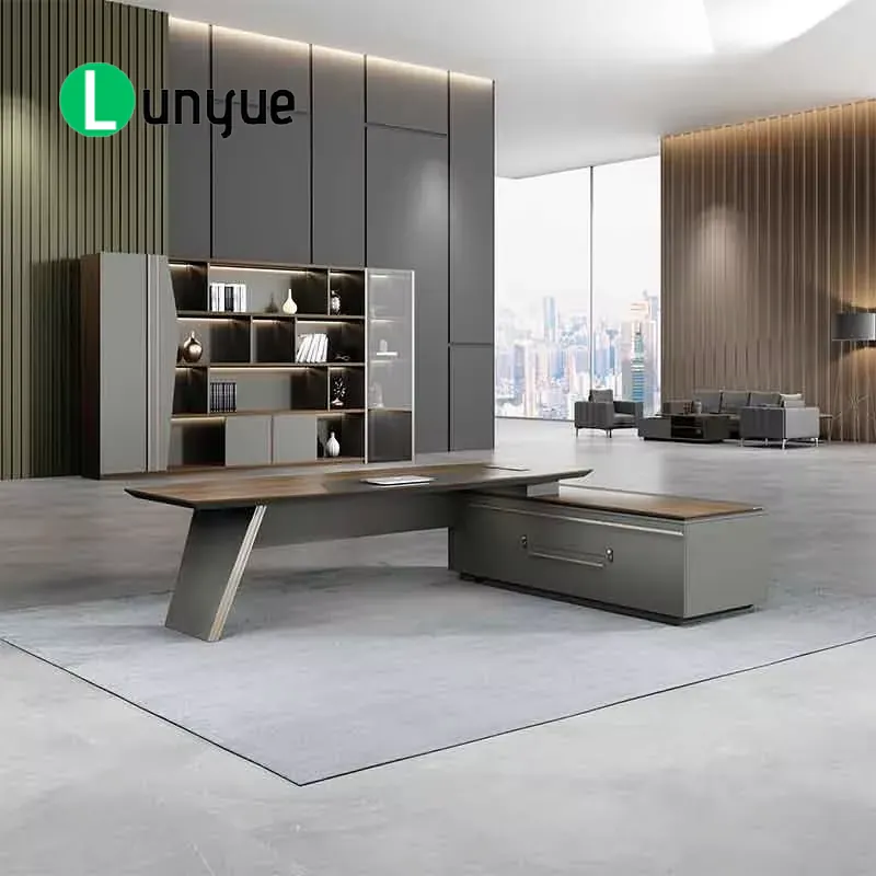 Office Furniture Solutions - ラグジュアリーL字型エグゼクティブデスクとチェアセット、マネージャー、CEO、ボス向けのオフィス家具、快適なワークステーションソリューション