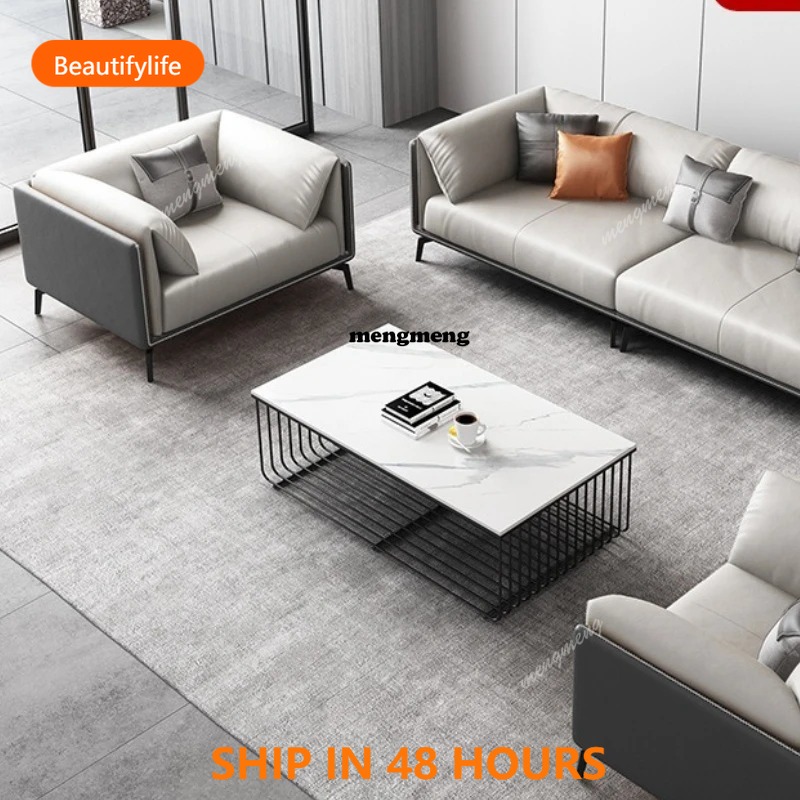 Office Furniture Luxury - 03 牛革ビジネスオフィスソファ レセプションリビングルーム シンプルオフィスソファ 高級ロビーオフィス家具 ガドマイマタサイ
