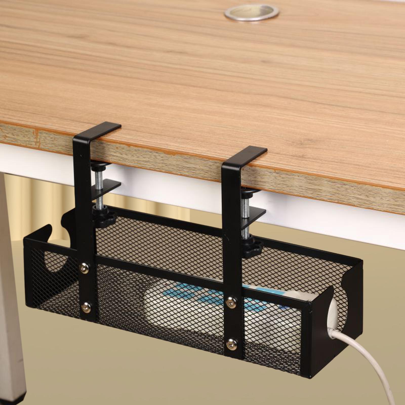 Cable Tray Under Desk - ワイヤーオーガナイザー メタルデスク下ケーブル管理トレイ 穴あけ不要 メッシュボックス クランプ付き ホームオフィス用