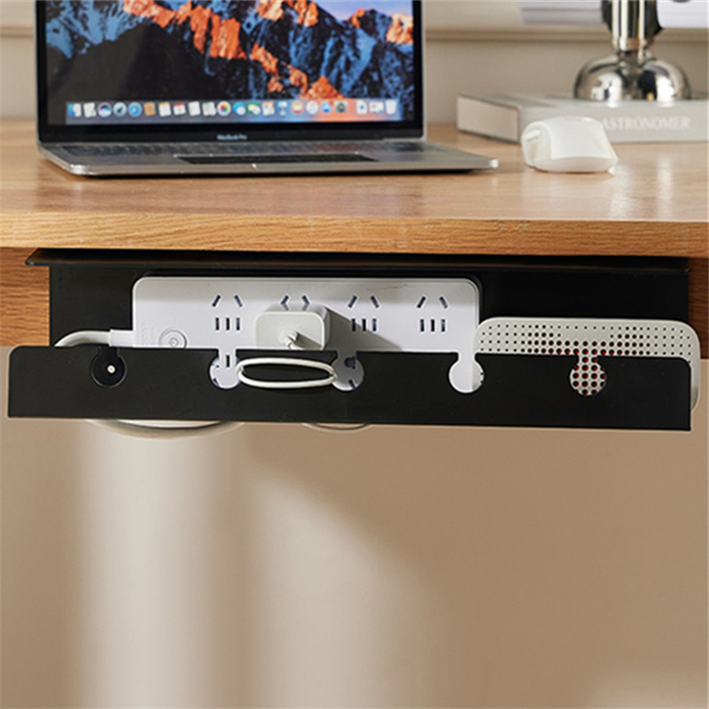 Cable Tray Under Desk - デスク下ケーブル管理用ケーブルトレイ デスク下用クランプ付き電源タップコードホルダー 穴あけ不要 頑丈で広々とした収納スペース