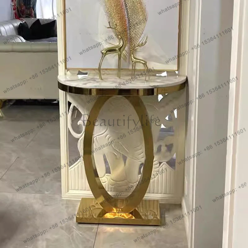 Office Furniture Luxury - 北欧風の高級感あふれるミニマルなデザインの金属製コンソールテーブル。リビングルーム、ホテル、オフィス、玄関などに最適なコーナーテーブル。