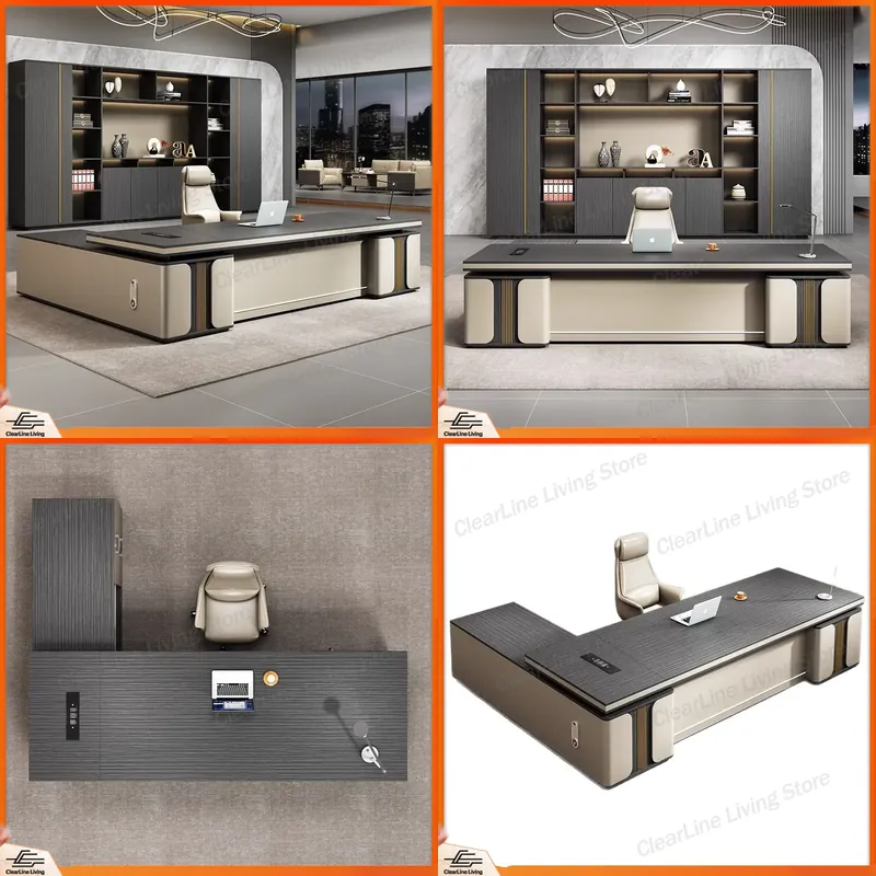 Office Furniture Luxury - 高級感のあるデザインの、オフィス用デスクと椅子のセット。経営者や管理職、社長など、上級職のための大型エグゼクティブデスク。オフィス家具。