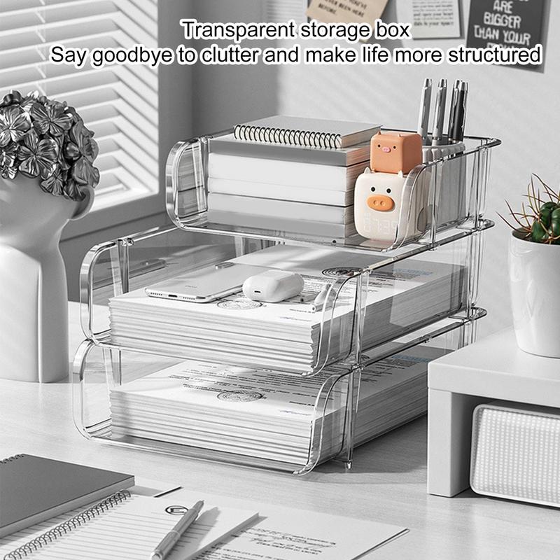 Office Furniture Filing Cabinets - オフィスデスクトップオーガナイザー A4用紙収納ボックス 積み重ね可能なファイルキャビネット ペンホルダー ドキュメントケースホルダー A4サイズ収納ボックス