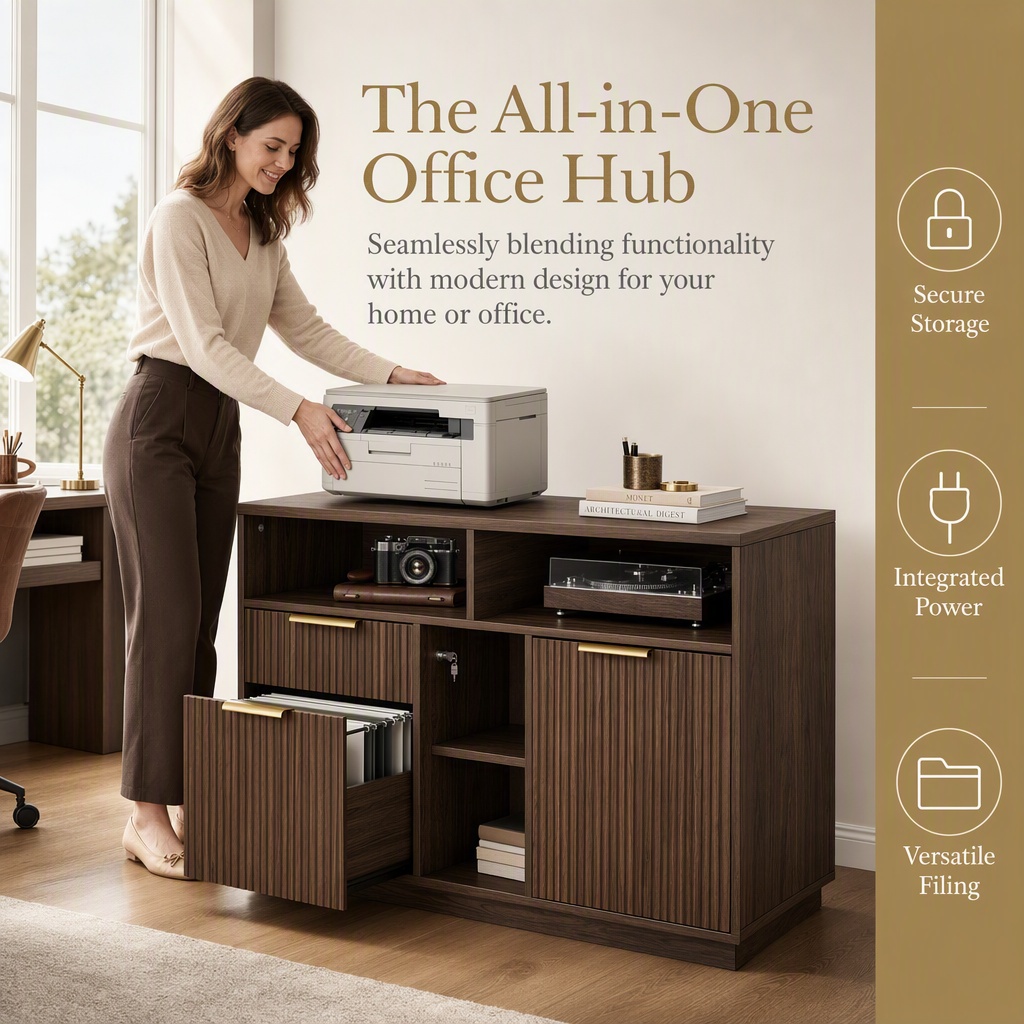4段引き出しファイルキャビネット、溝付き木製横型ファイルキャ - Office Furniture Filing Cabinets のレビューと価格