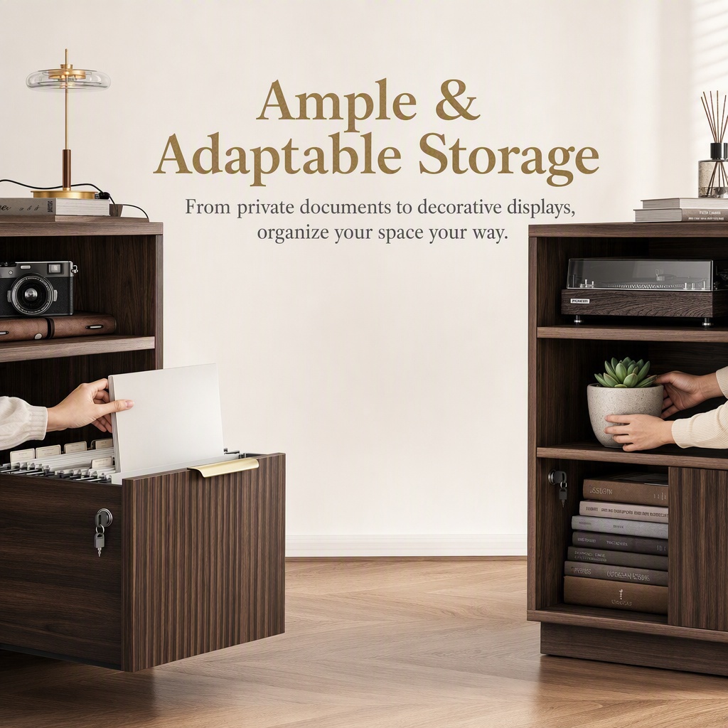 4段引き出しファイルキャビネット、溝付き木製横型ファイルキャ - Office Furniture Filing Cabinets のレビューと価格