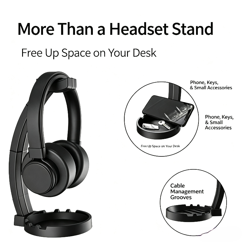 収納トレイ付きのヘッドホンスタンド。デスクトップ用ヘッドセッ - Cable Tray Under Desk のレビューと価格