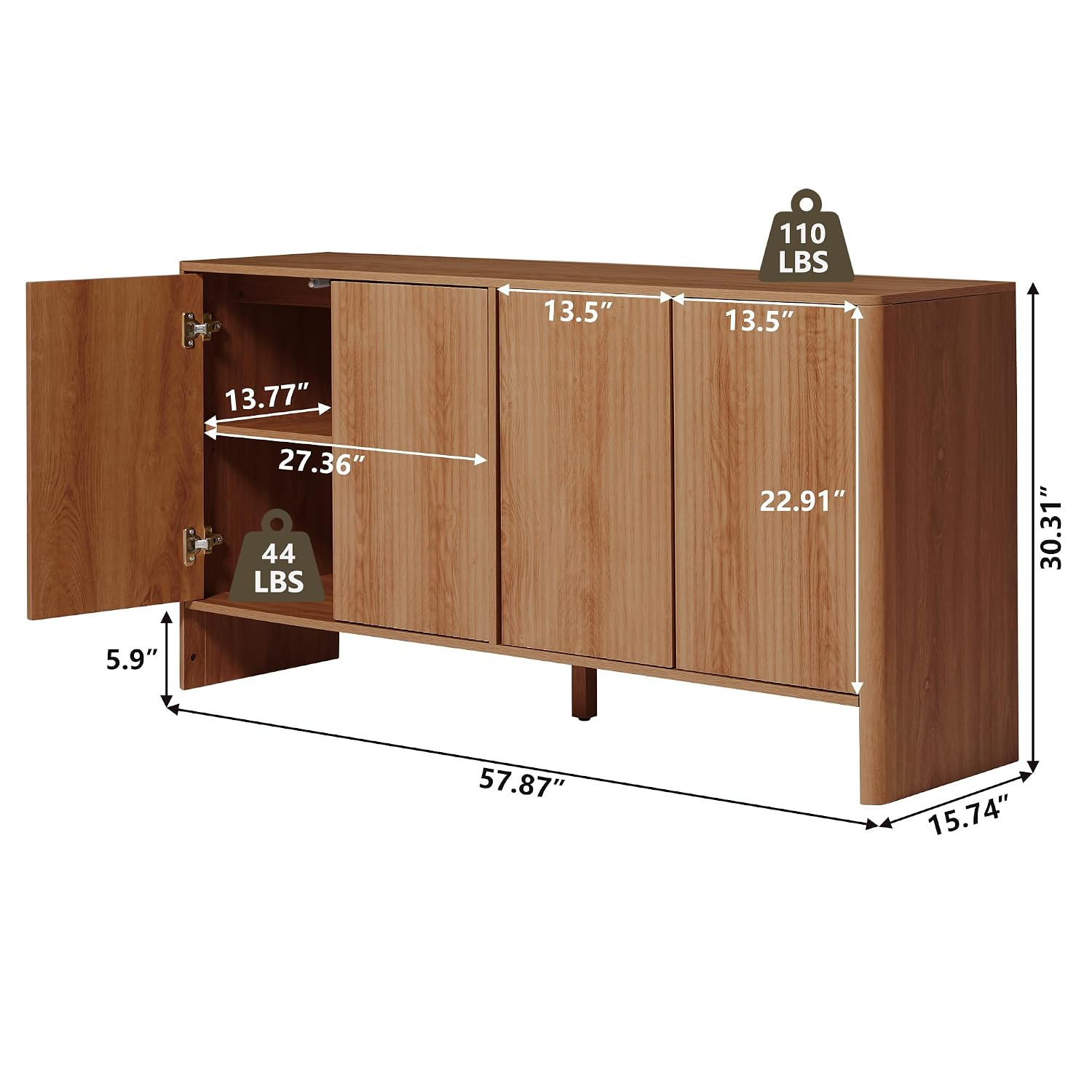 クルミ材のサイドボードキャビネット。ミッドセンチュリー調の装 - Credenza Office Storage のレビューと価格
