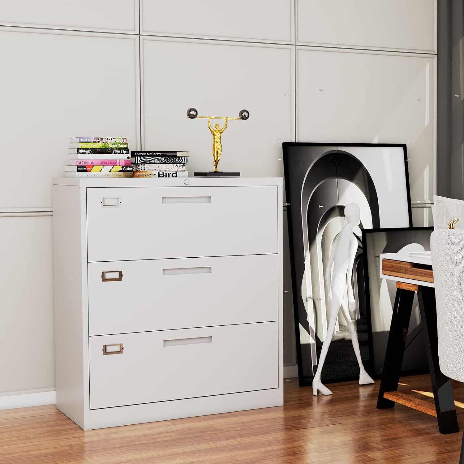 横型ファイルキャビネット、3段引き出し金属製ファイルオーガナ - Credenza Office Storage のレビューと価格