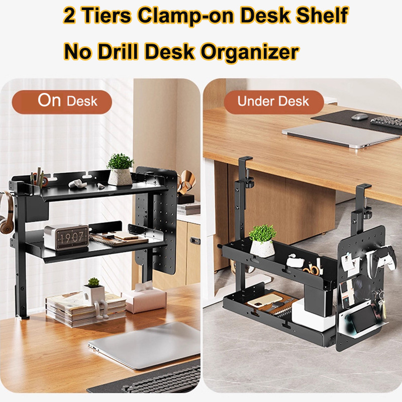 クランプ式14インチデスク上・下2段棚ユニット、テーブルアク - Cable Tray Under Desk のレビューと価格