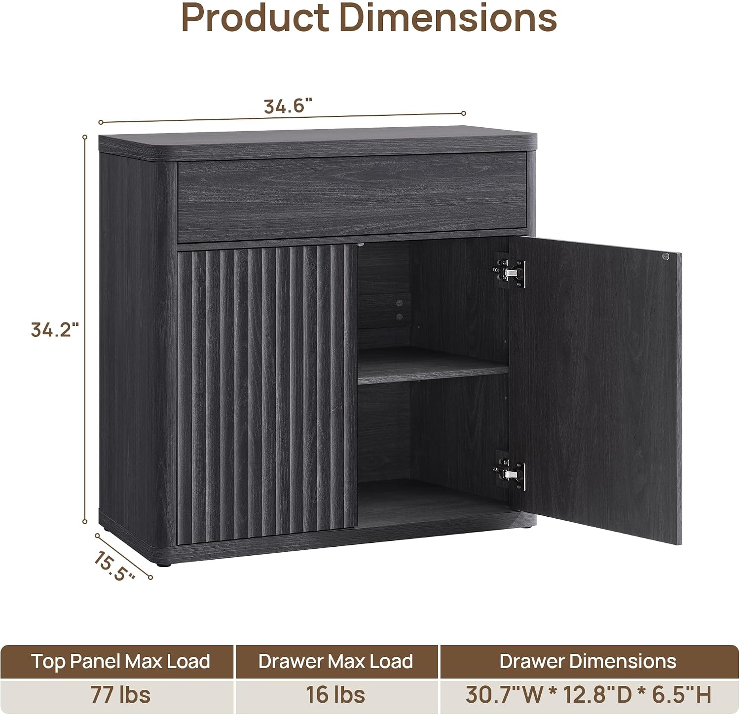 34.6インチのモダンな溝付きサイドボードビュッフェ収納キャ - Credenza Office Storage のレビューと価格