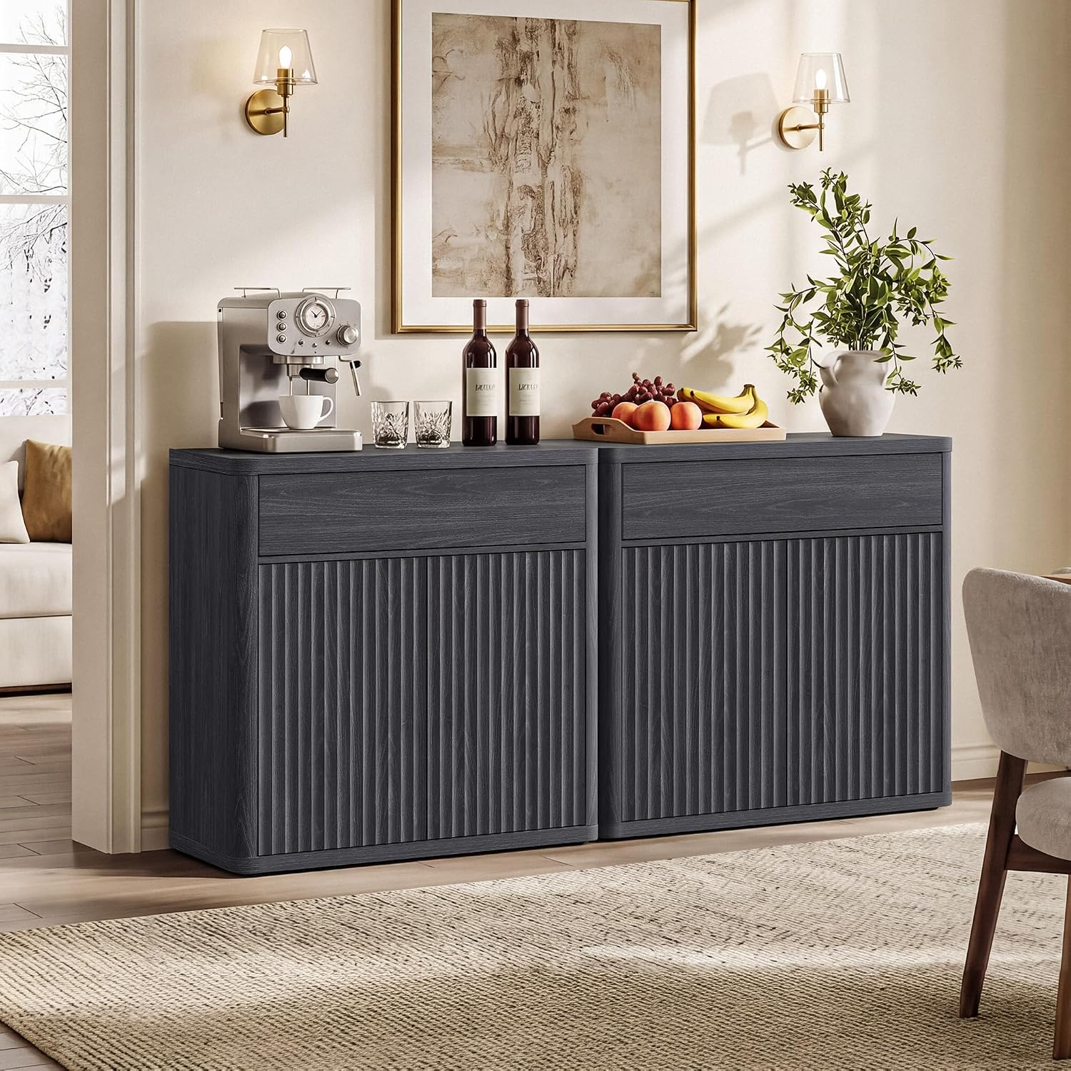 34.6インチのモダンな溝付きサイドボードビュッフェ収納キャ - Credenza Office Storage のレビューと価格