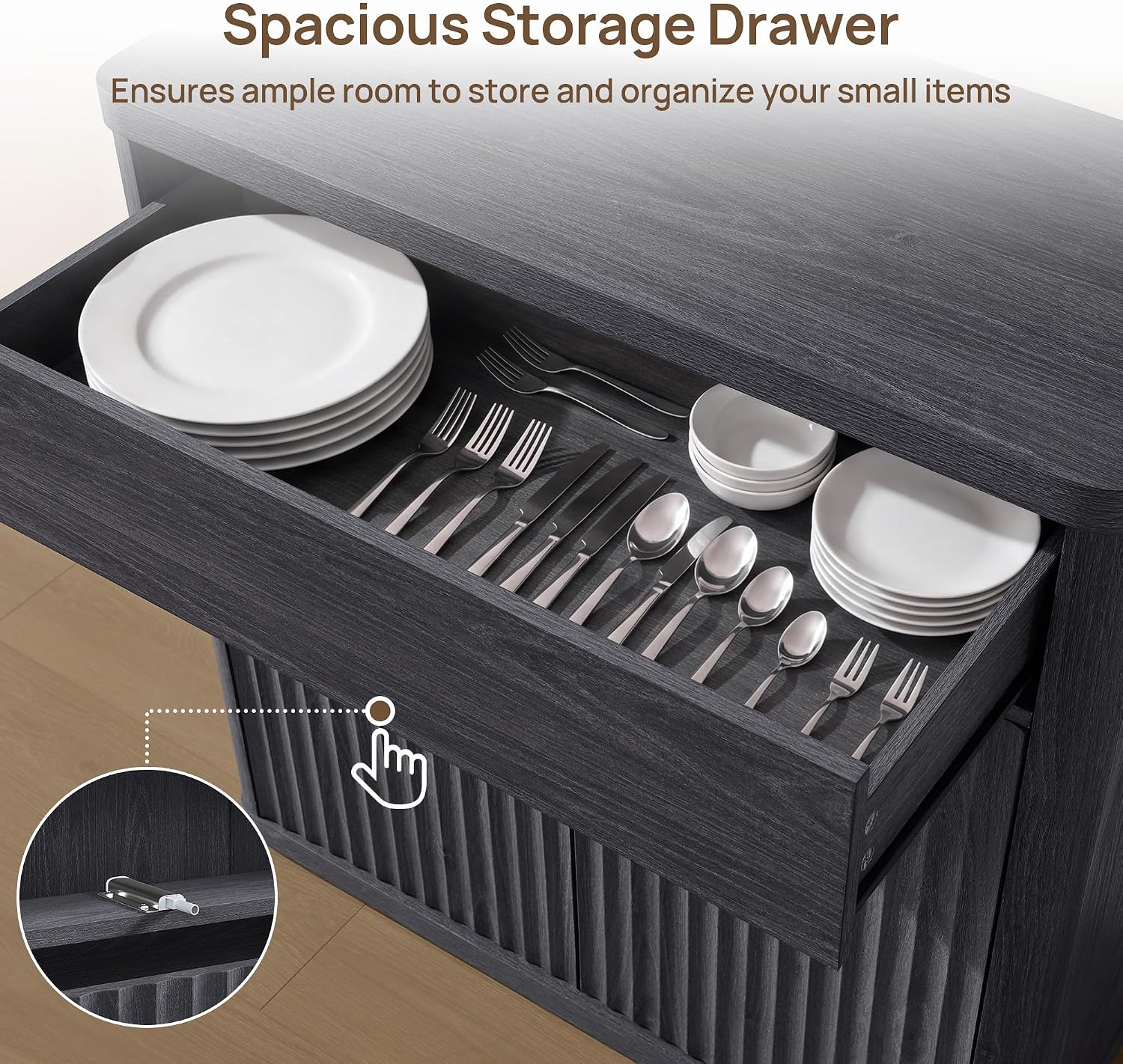34.6インチのモダンな溝付きサイドボードビュッフェ収納キャ - Credenza Office Storage のレビューと価格