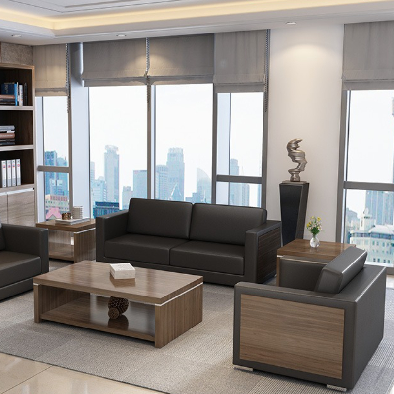 木製牛革オフィスソファ 快適でエレガントなシンプルモダンオフ - Office Furniture Luxury のレビューと価格