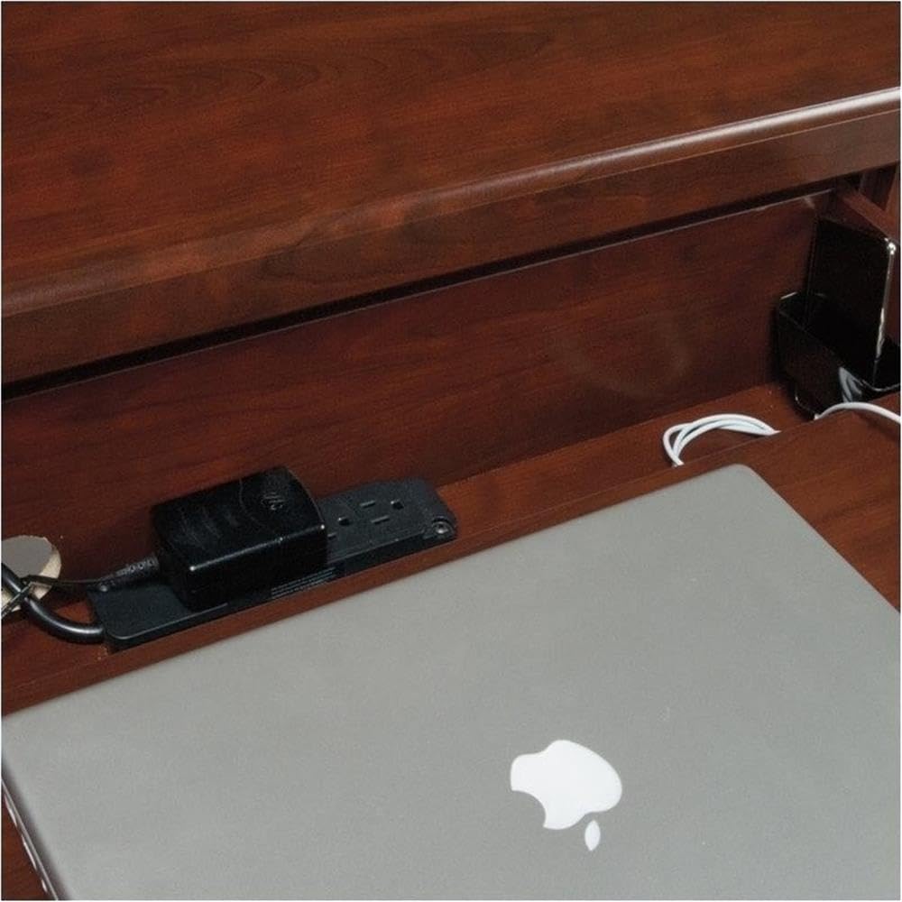 伝統的な木製コンピューターデスク。電源タップと高さ調節可能な - Credenza Office Storage のレビューと価格