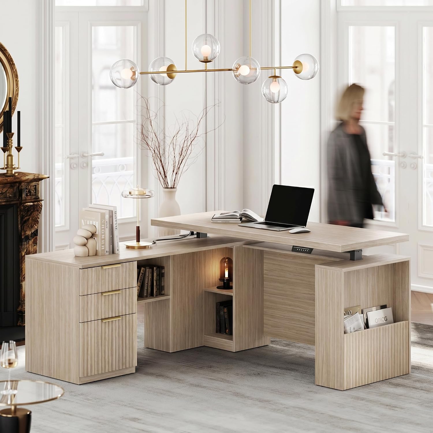 63インチ L字型電動昇降式スタンディングデスク、収納引き出 - Office Furniture Filing Cabinets のレビューと価格