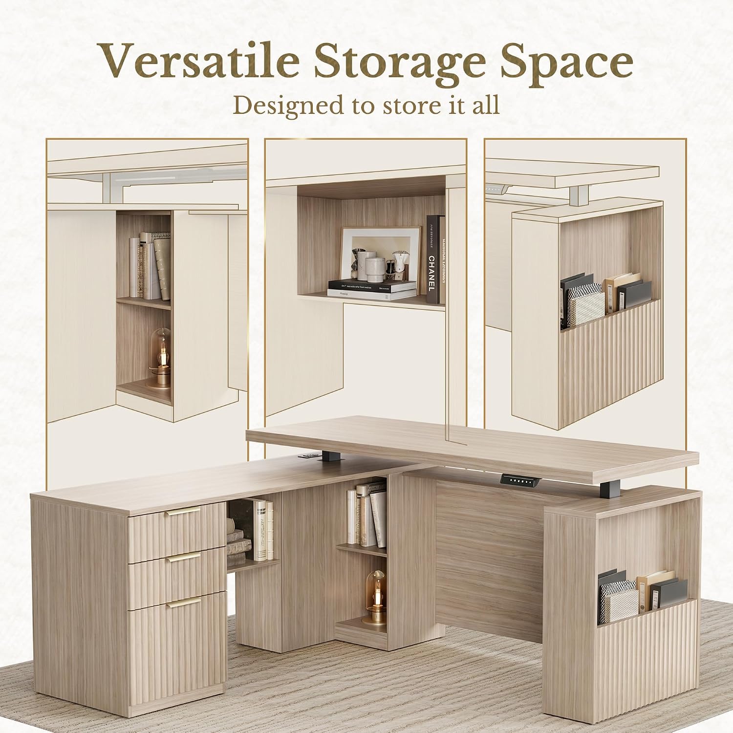 63インチ L字型電動昇降式スタンディングデスク、収納引き出 - Office Furniture Filing Cabinets のレビューと価格