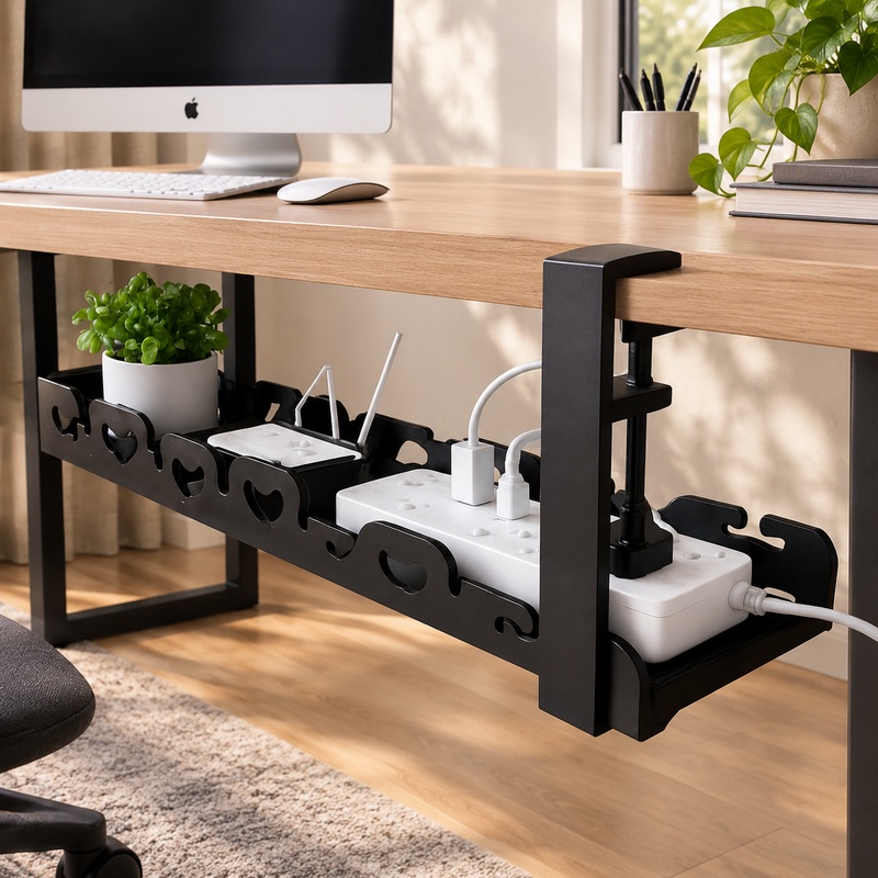 デスク下に設置できる金属製トレイ。ケーブルの整理や収納に便利 - Cable Tray Under Desk のレビューと価格