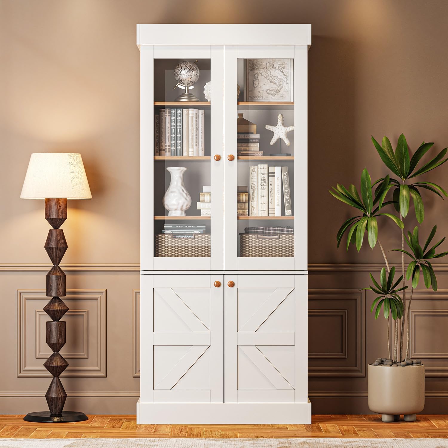 背の高いファームハウススタイルの本棚ディスプレイキャビネット - Credenza Office Storage のレビューと価格