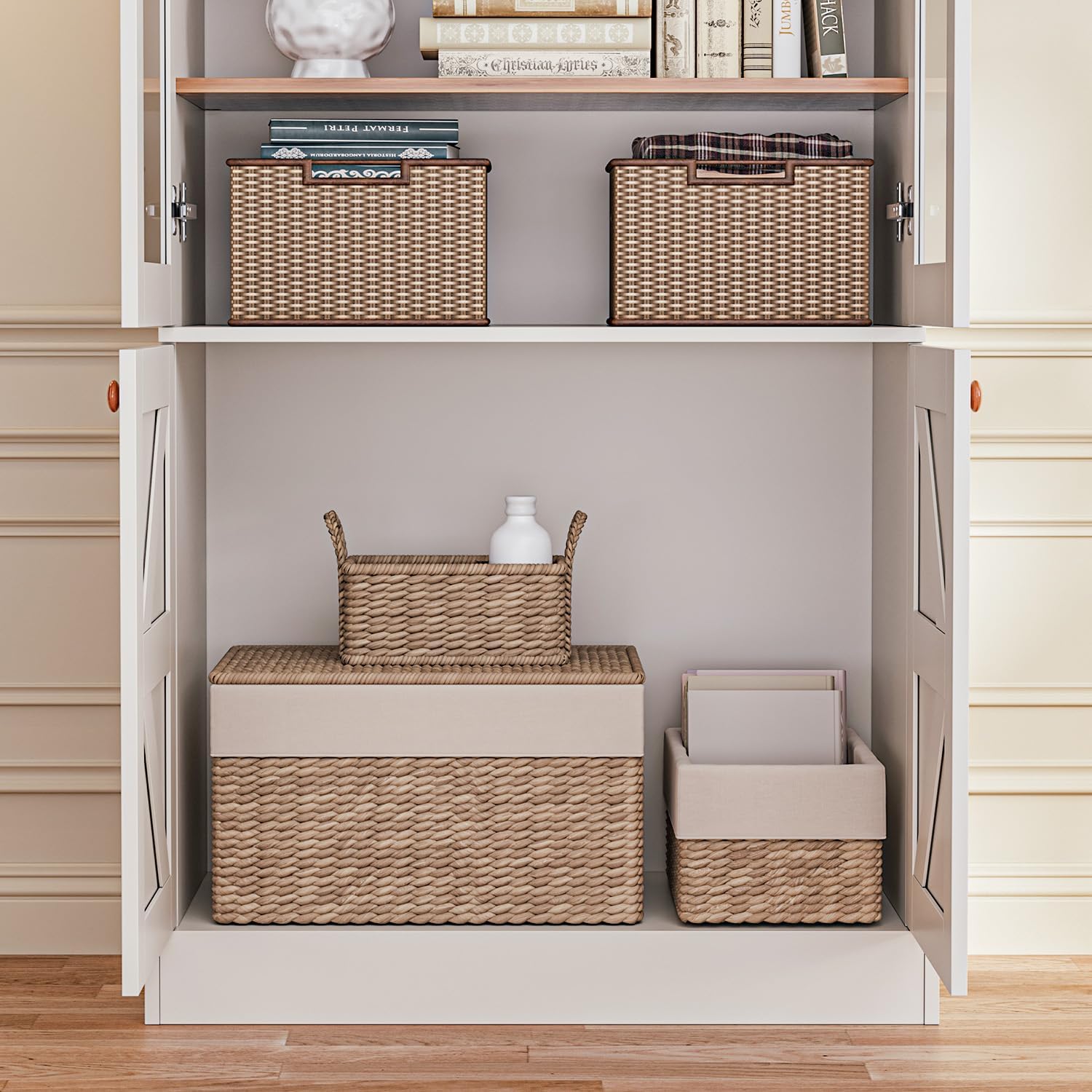 背の高いファームハウススタイルの本棚ディスプレイキャビネット - Credenza Office Storage のレビューと価格